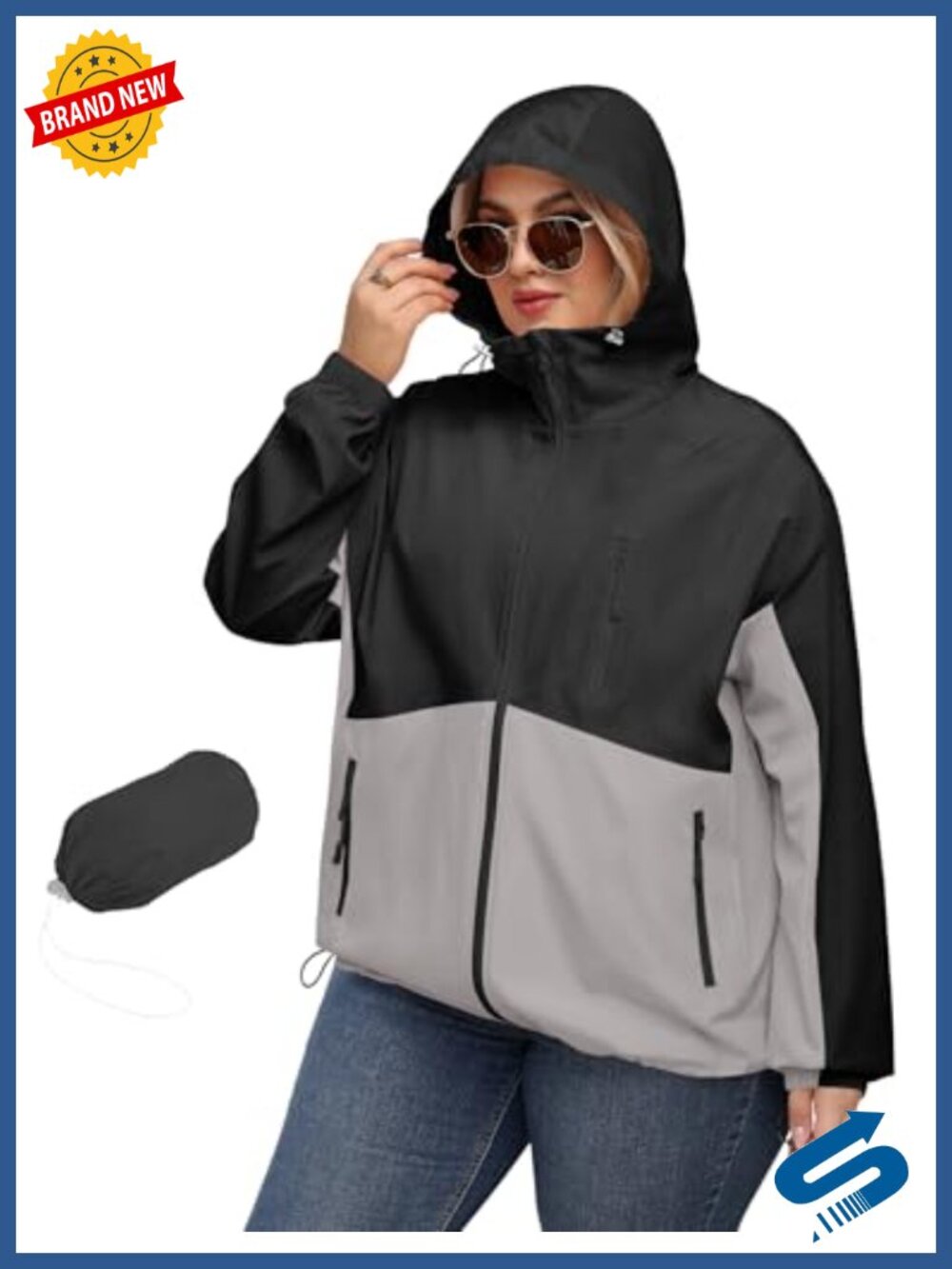 Plus Size Waterproof Rain Jacket with Hood Windproof Outdoor Coat